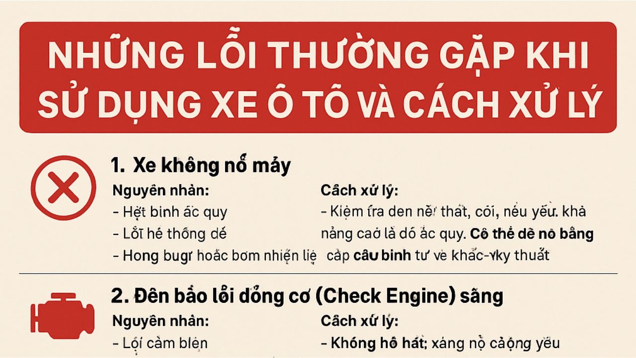 Những Lỗi Thường Gặp Khi Sử Dụng Xe Ô Tô và Cách Xử Lý Nhanh Chóng